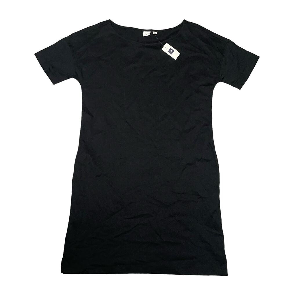 NEW Gap Boatneck Tee Dress Jersey Knit Dropped Shoulders Black Minimalist Small